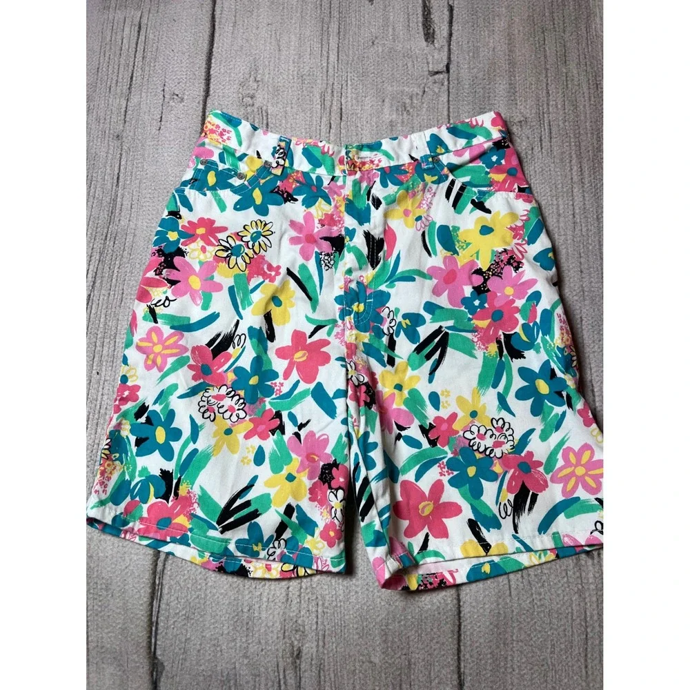 Sasson Vintage‎ 90s Floral Bermuda Shorts Womens 11 Multicolor High Rise Cotton